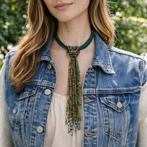 Multistrand Green Choker with Beaded Strands Necklaces